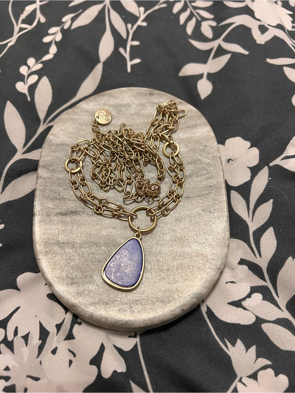 Plunder Gold-Tone Chain Necklace with Purple Blue Teardrop Pendant - Picture 2 of 4
